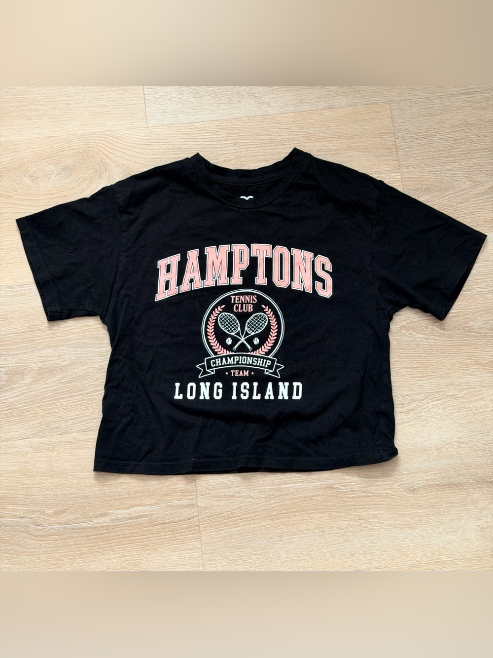 OG Collective Hamptons Tennis Club Cropped Tee Black Pink XS S Organic Cotton